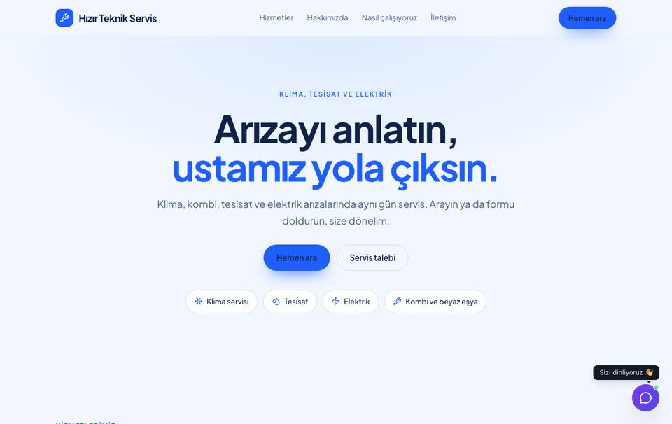 Teknik servis ve usta web sitesi örneği